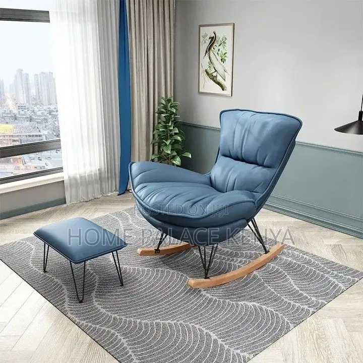 Rocking Chair; Elegant Wood Leg Rocking Lounge With Padded Cushion
