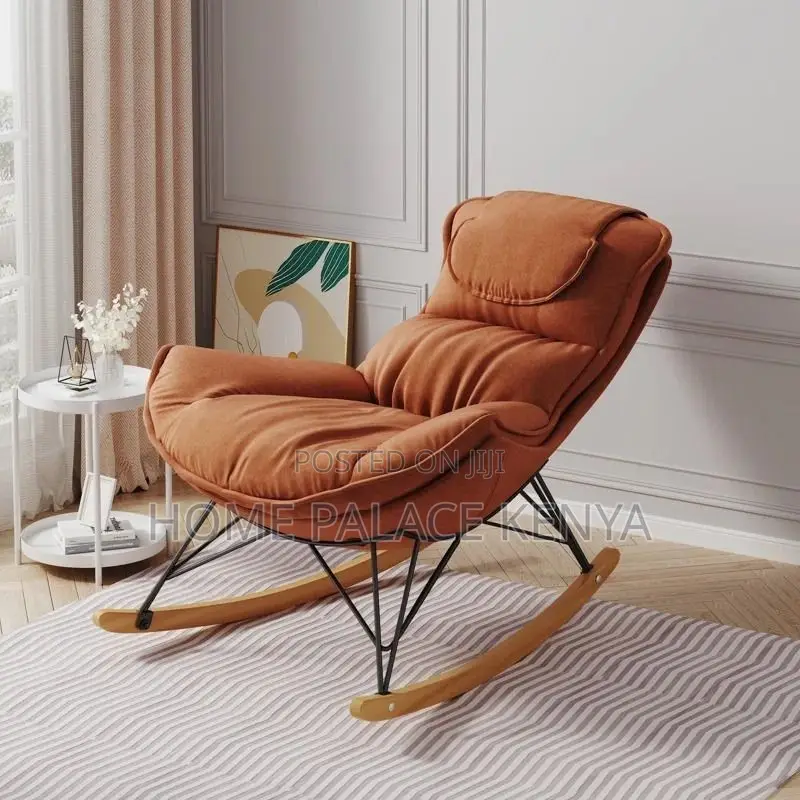 Rocking Chair; Elegant Wood Leg Rocking Lounge With Padded Cushion