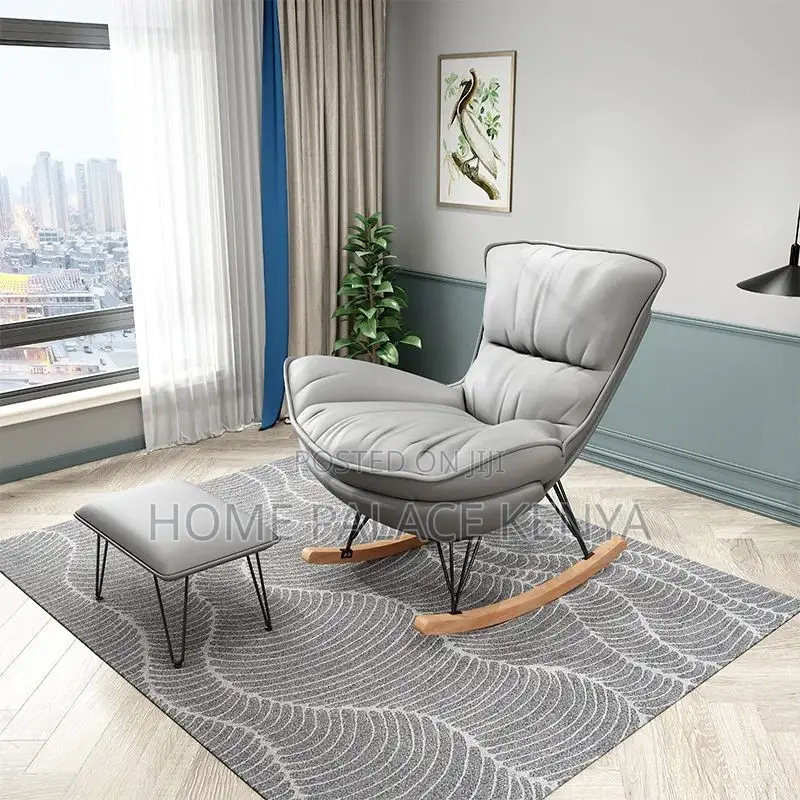 Rocking Chair; Elegant Wood Leg Rocking Lounge With Padded Cushion