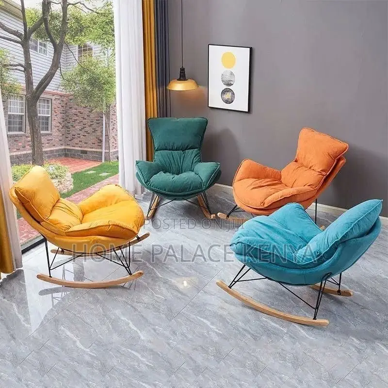 Rocking Chair; Elegant Wood Leg Rocking Lounge With Padded Cushion