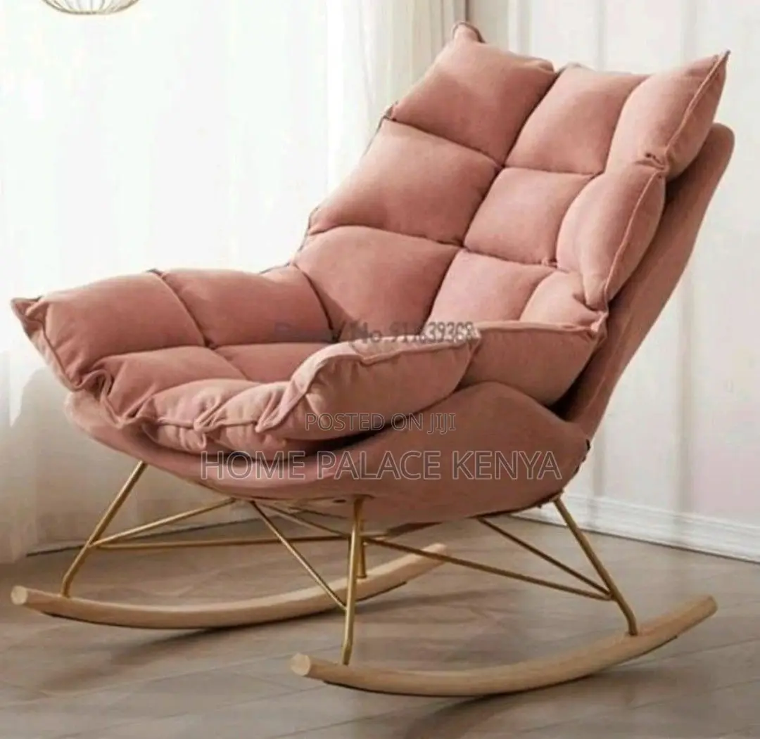 Rocking Chair; Elegant Wood Leg Rocking Lounge With Padded Cushion
