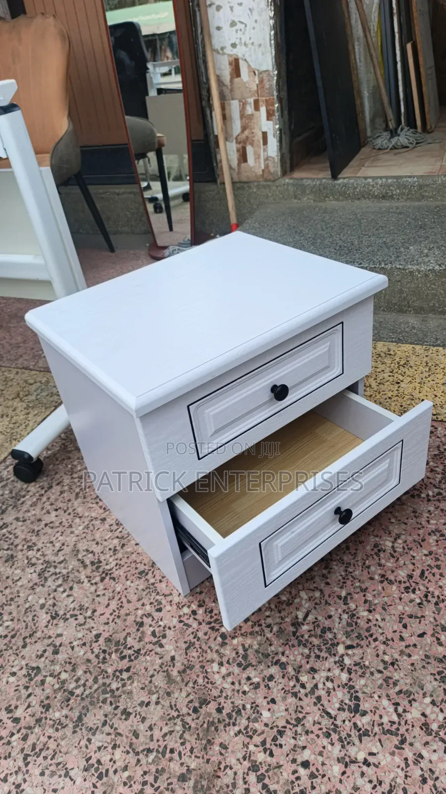 White Two-Drawer Wooden Bedside Cabinet