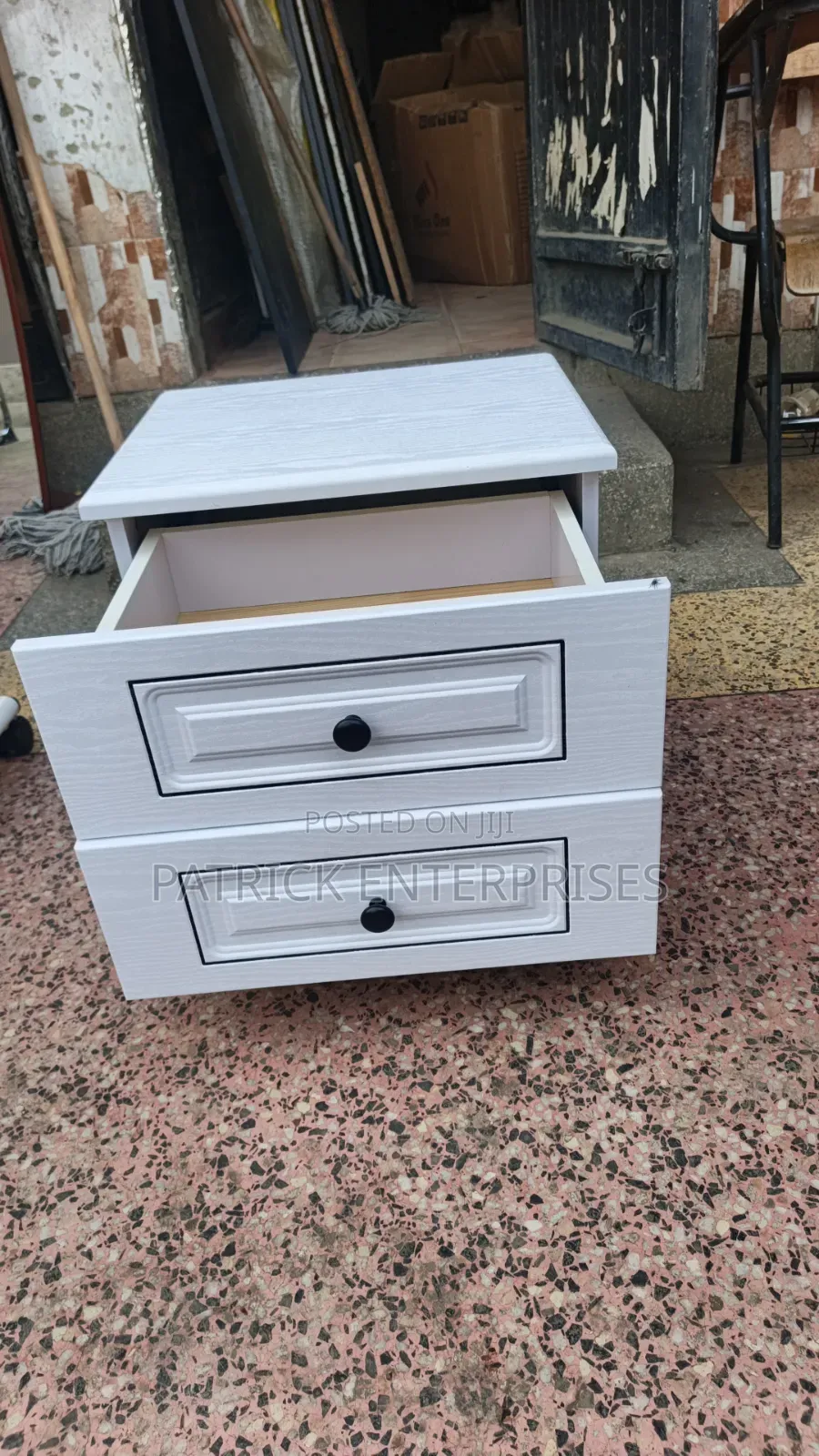 White Two-Drawer Wooden Bedside Cabinet