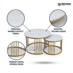 2-Piece Round Nesting Coffee Tables White Marble Gold Modern