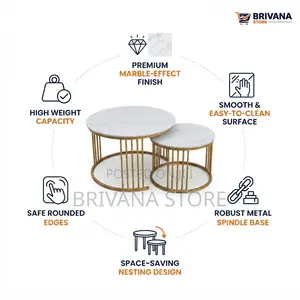 2-Piece Round Nesting Coffee Tables White Marble Gold Modern