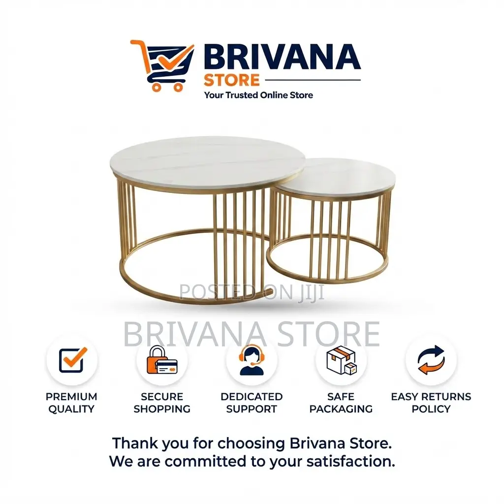 2-Piece Round Nesting Coffee Tables White Marble Gold Modern