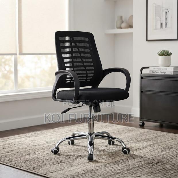 Office Chairs; Mid Backrest Black Ergonomic Mesh Chairs - thumbnail 2