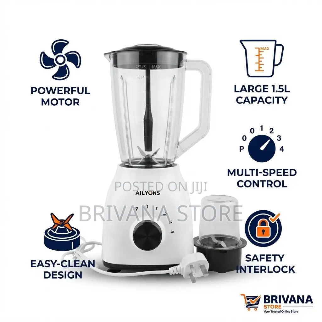 Ailyons 2-in-1 Blender Grinder 4 Speed Powerful Motor