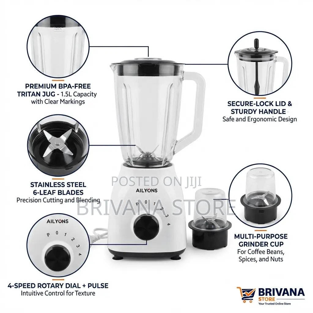 Ailyons 2-in-1 Blender Grinder 4 Speed Powerful Motor