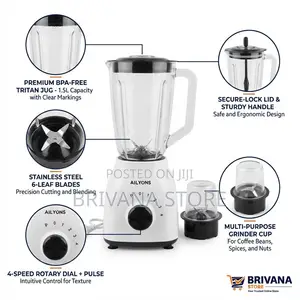 Ailyons 2-in-1 Blender Grinder 4 Speed Powerful Motor