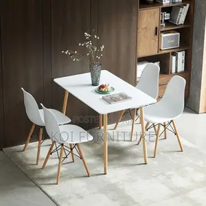 Dining Set; 4-Seater White Eames Dining Set