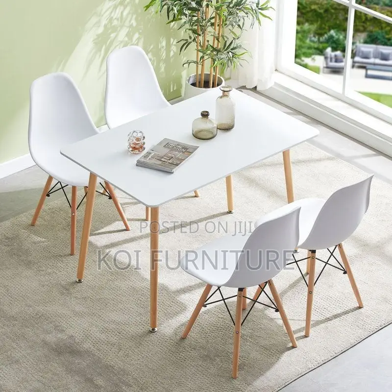 Dining Set; 4-Seater White Eames Dining Set