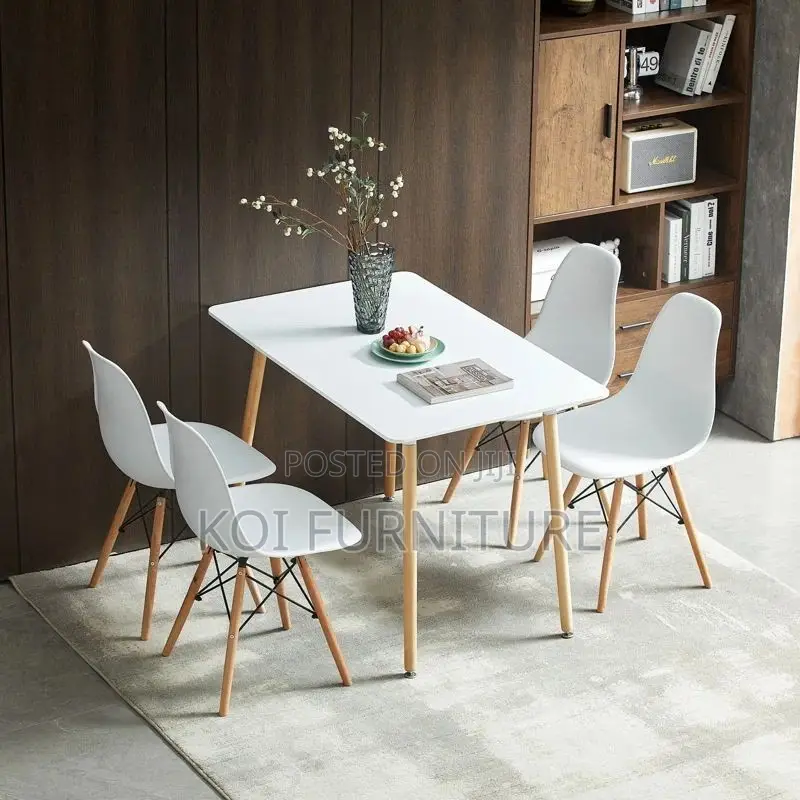 Dining Set; 4-Seater White Eames Dining Set