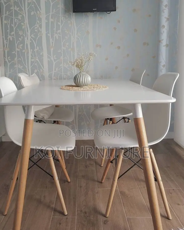 Dining Set; 4-Seater White Eames Dining Set