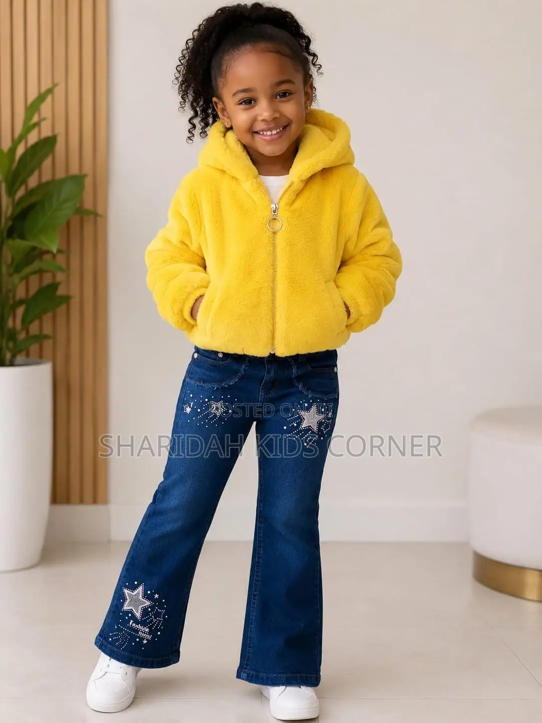 Bright Yellow Faux -Fur Toddler Jacket