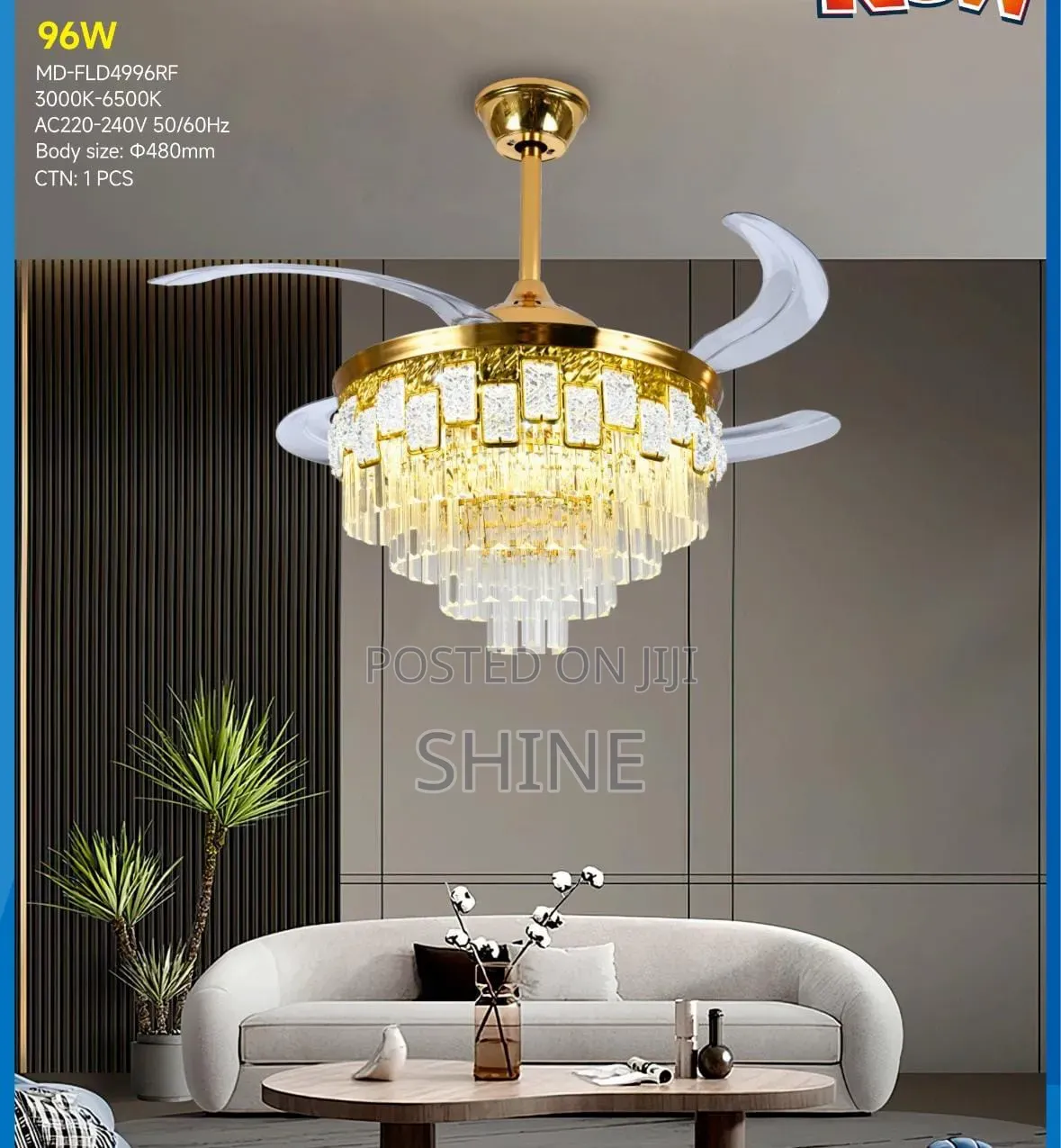 Luxury Retractable Led Ceiling Fan Chandelier