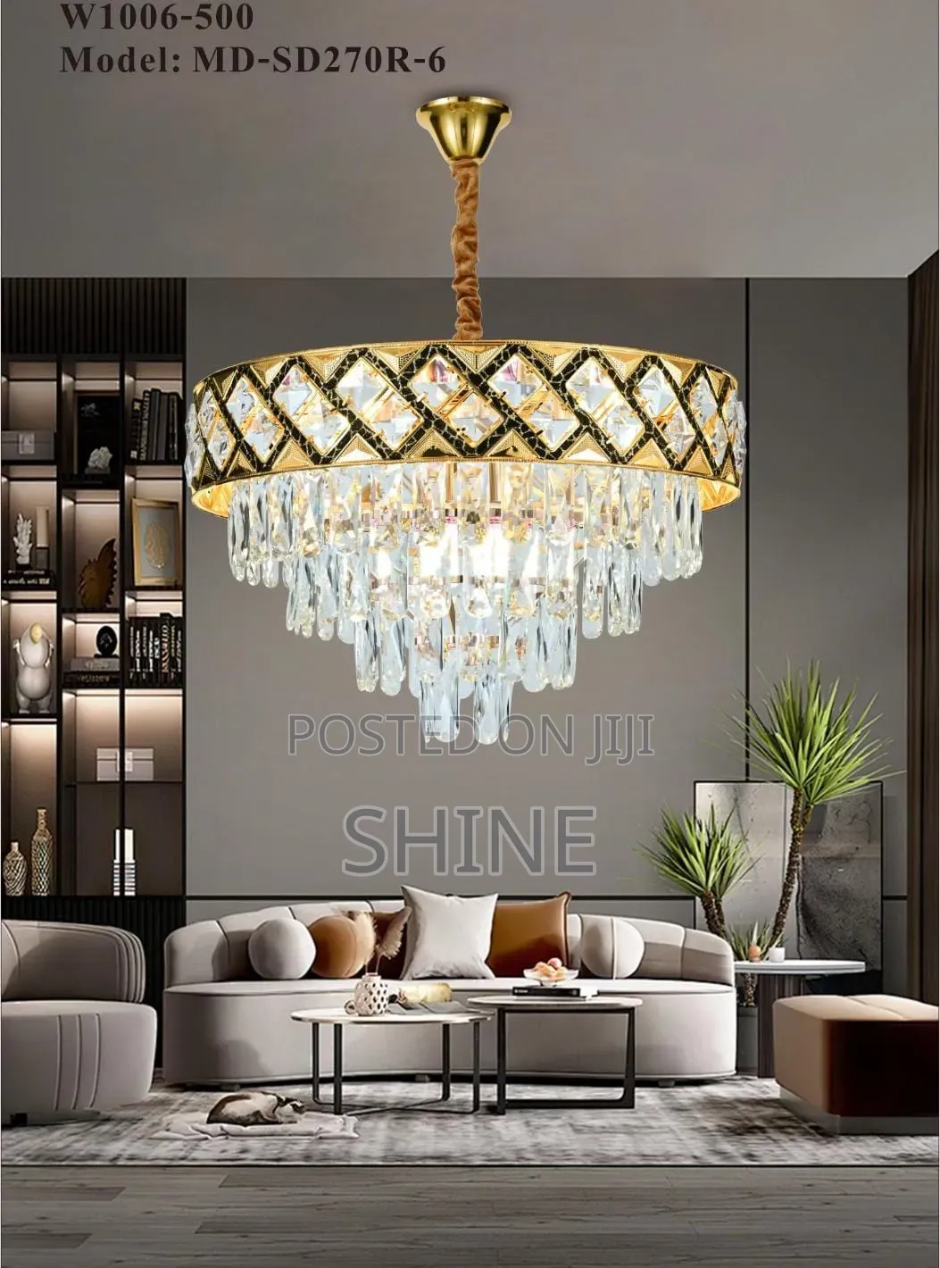 500mm Modern Drum Frame Crystal Chandelier
