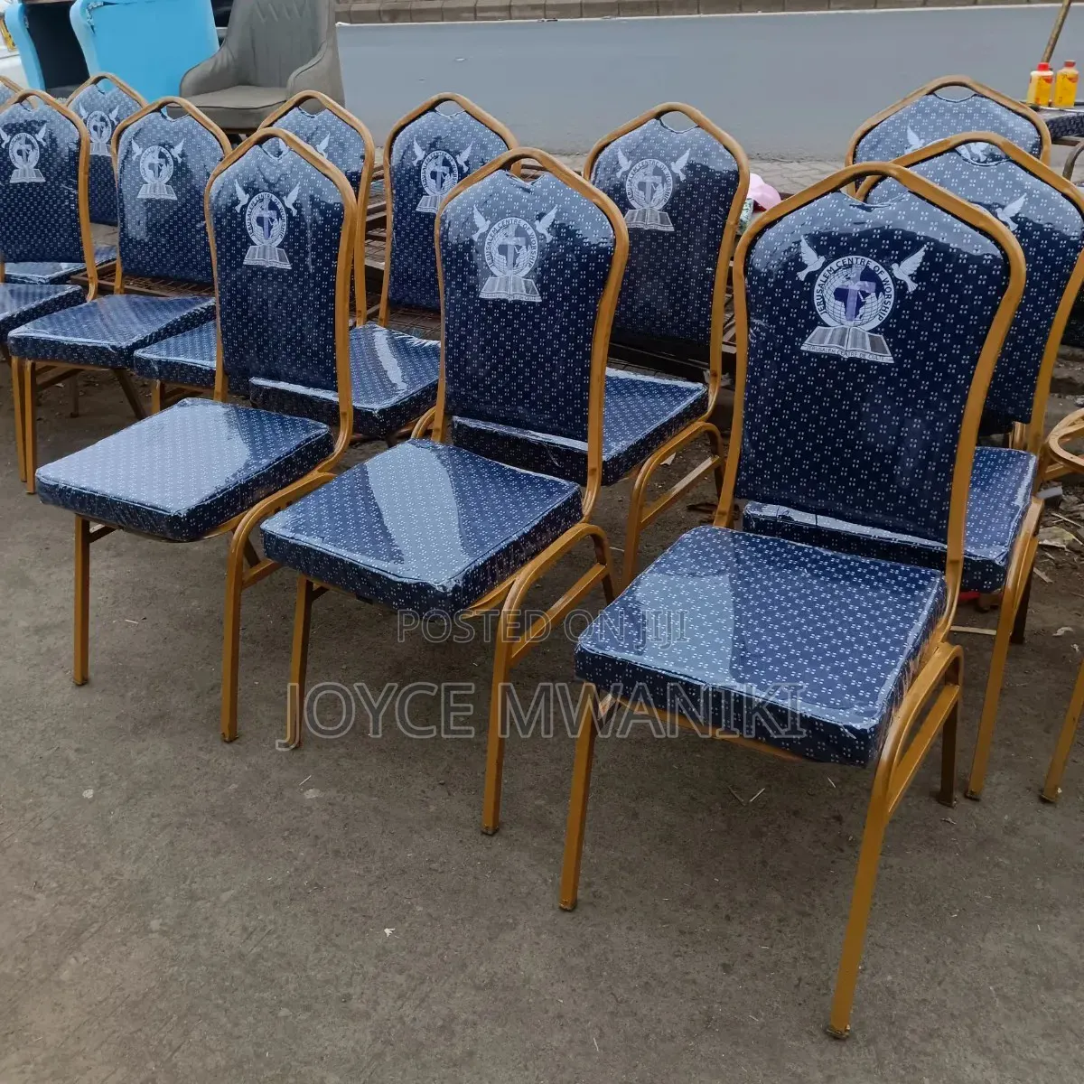 Blue Chairs for Church or Conference Halls With Branding