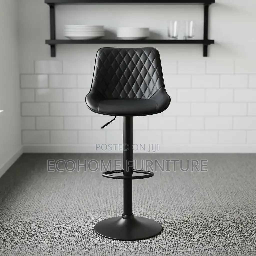 Bar Stool – Black Quilted Adjustable Swivel Counter Chair