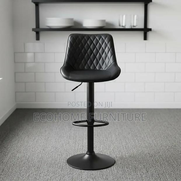 Bar Stool – Black Quilted Adjustable Swivel Counter Chair