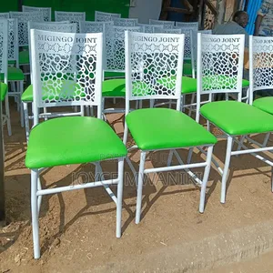 White Frame Powder Coated Restaurant Chairs With Green Padded Seat 