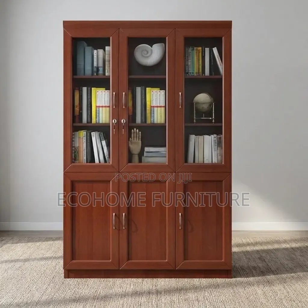 Office Cabinet – 6 Door Wooden Bookcase With Glass Display