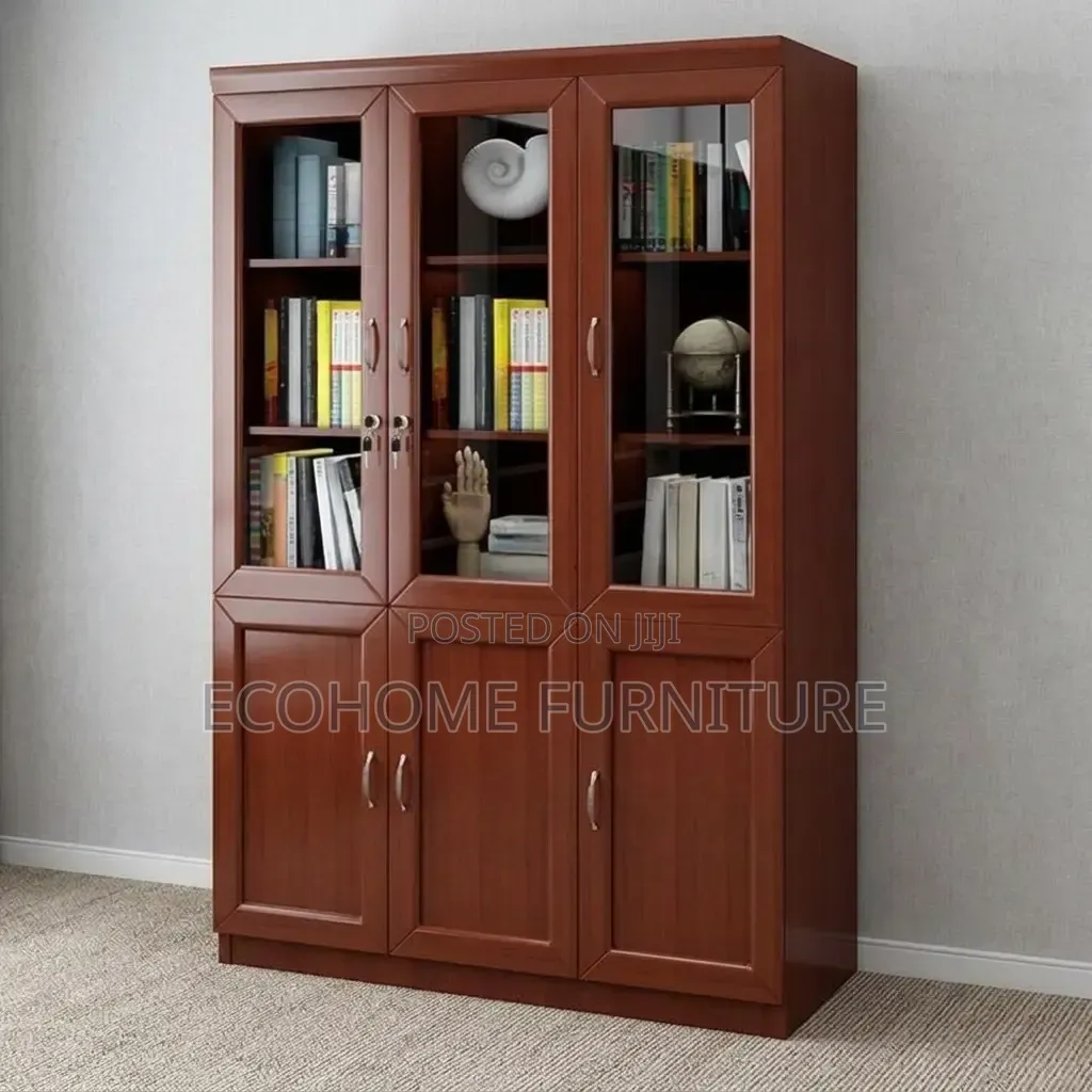 Office Cabinet – 6 Door Wooden Bookcase With Glass Display