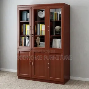 Office Cabinet – 6 Door Wooden Bookcase With Glass Display