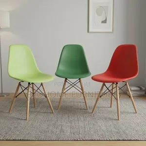 Dining Chair – Colorful Plastic Chair With Wooden Legs