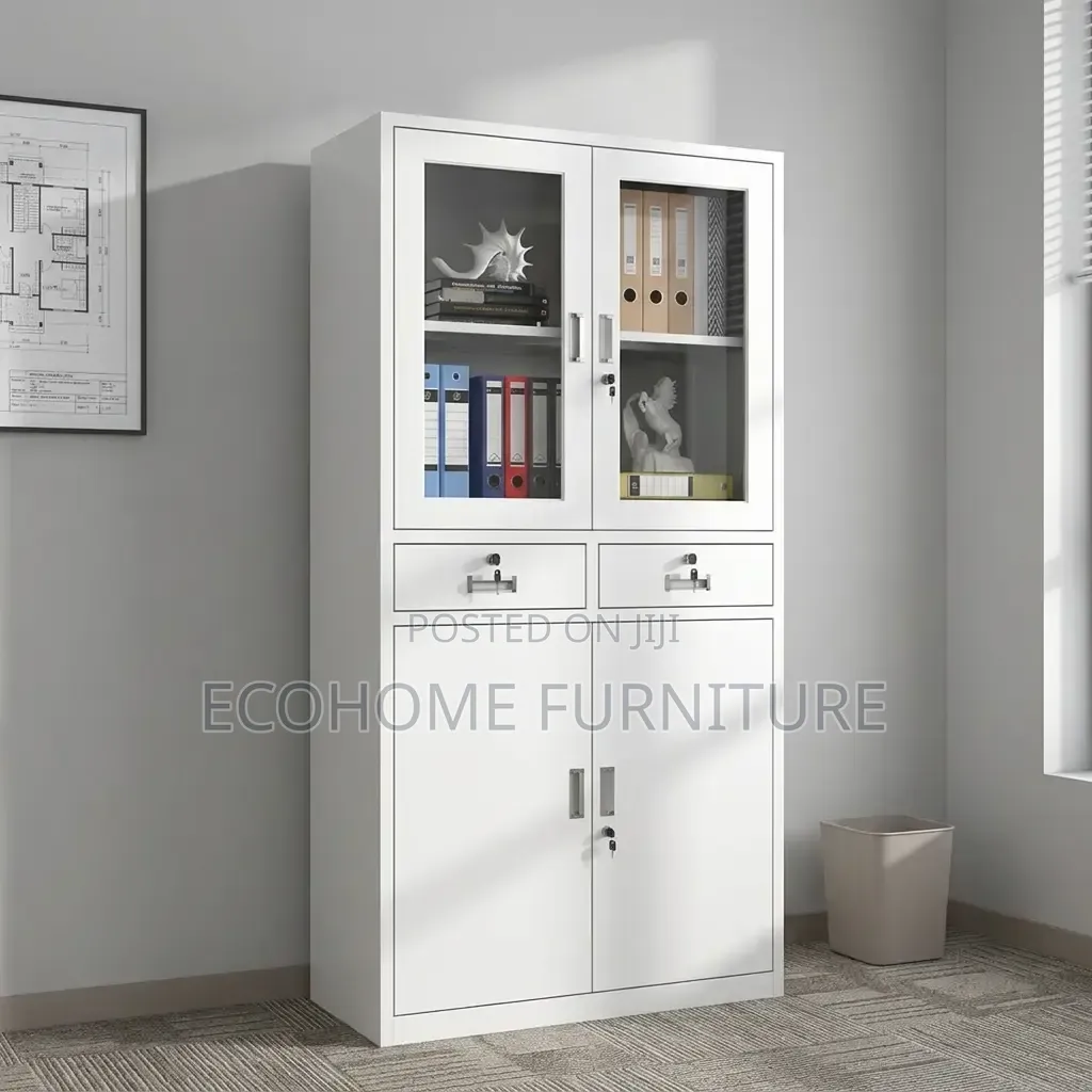 Office Cabinet – 4 Door Storage Cabinet With Glass Doors
Description: