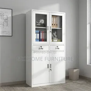 Office Cabinet – 4 Door Storage Cabinet With Glass Doors
Description: