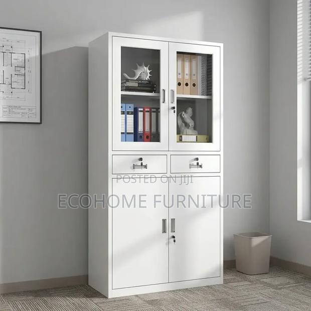 Office Cabinet – 4 Door Storage Cabinet With Glass Doors
Description:
