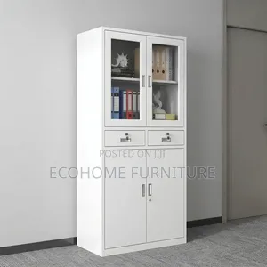Office Cabinet – 4 Door Storage Cabinet With Glass Doors
Description: