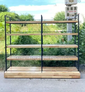 Powder Coated Metallic Wooden Shelves Unit