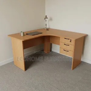 Office Desk – L-Shaped Wooden Workstation With 3 Drawers