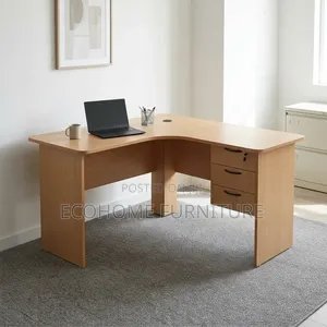 Office Desk – L-Shaped Wooden Workstation With 3 Drawers