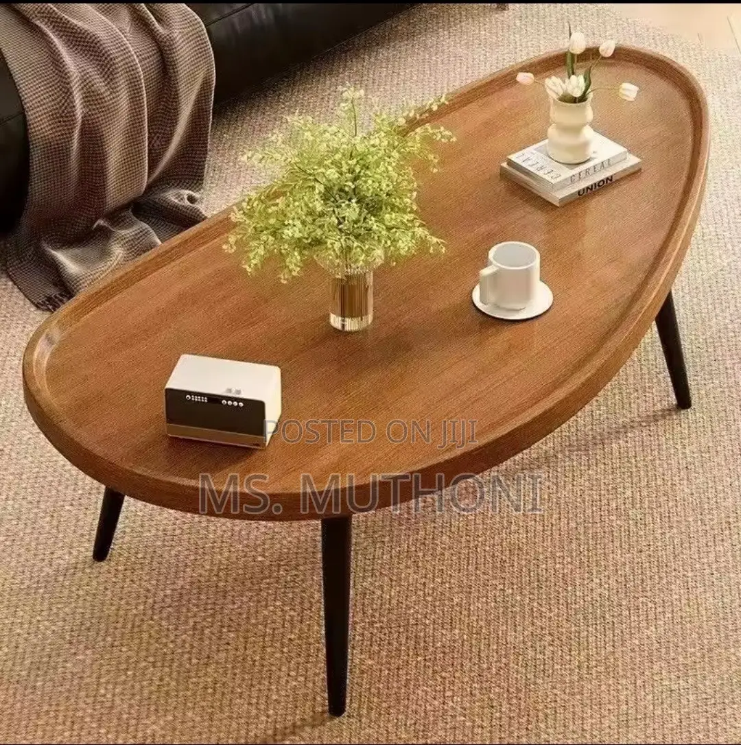 Wallnut Finish Modern Minimalist Mango-Shaped Wooden Coffee Table
