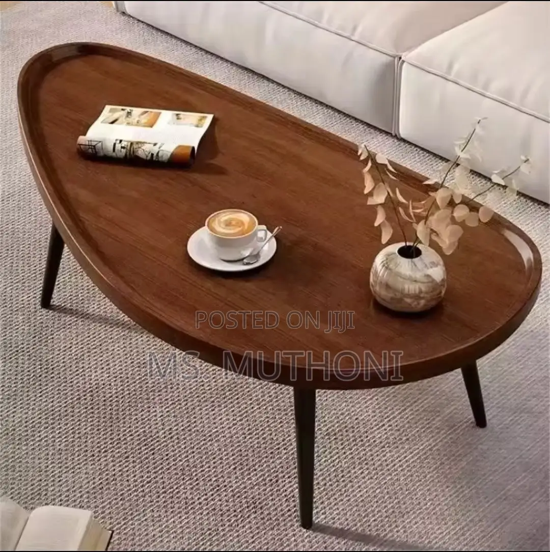Wallnut Finish Modern Minimalist Mango-Shaped Wooden Coffee Table
