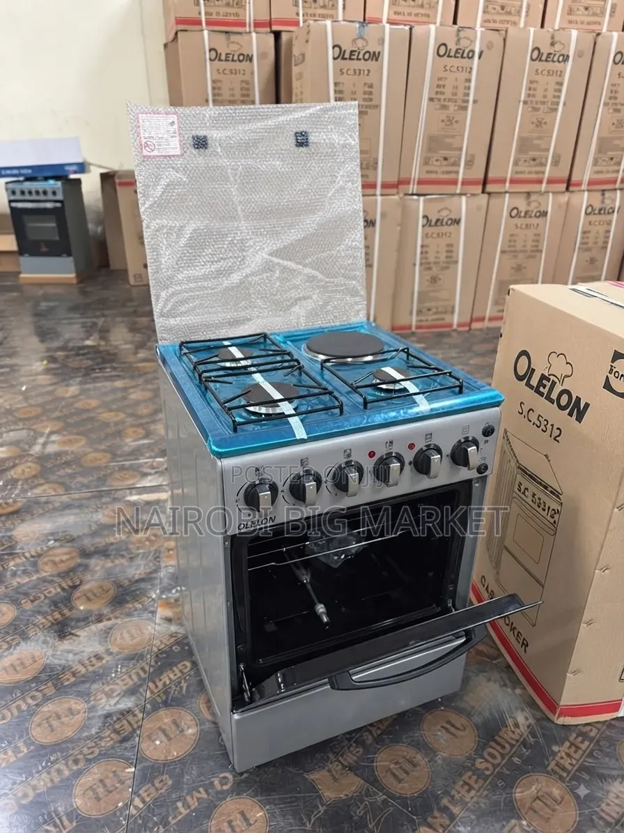 New Model Silver Olelon Free Standing 3 Gas Burner +1 Electric