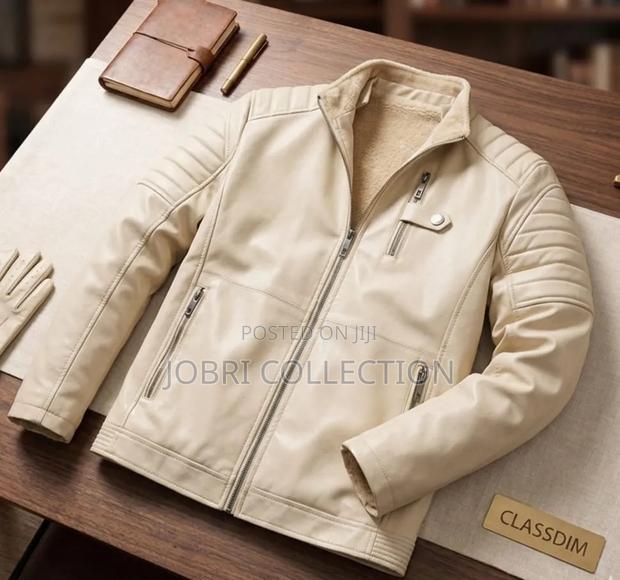 Cream Leather Mens Jackets