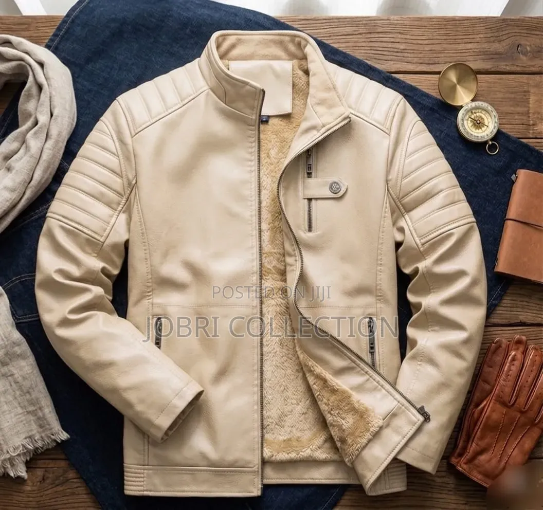 Cream Leather Mens Jackets
