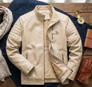 Cream Leather Mens Jackets
