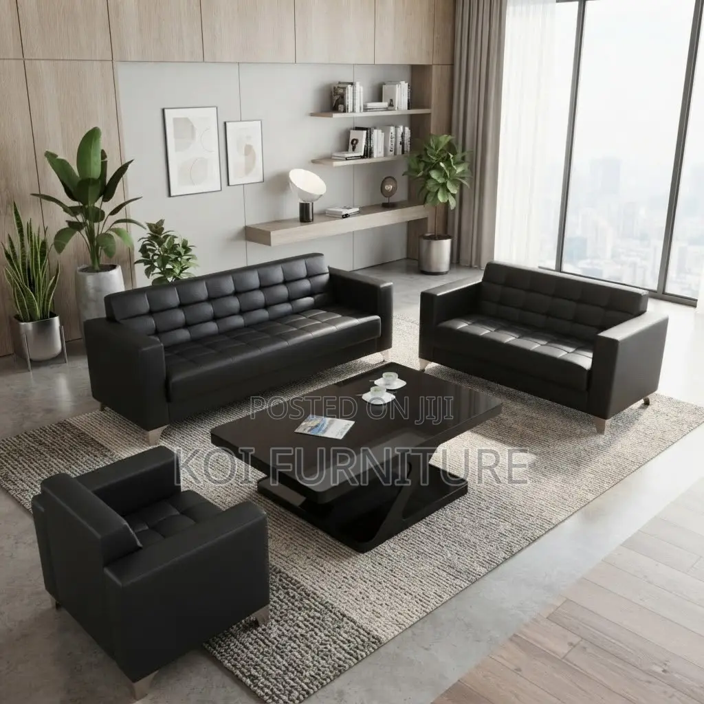 Office Sofa; Black Five Seaters Executive Meeting Office Sofa Set