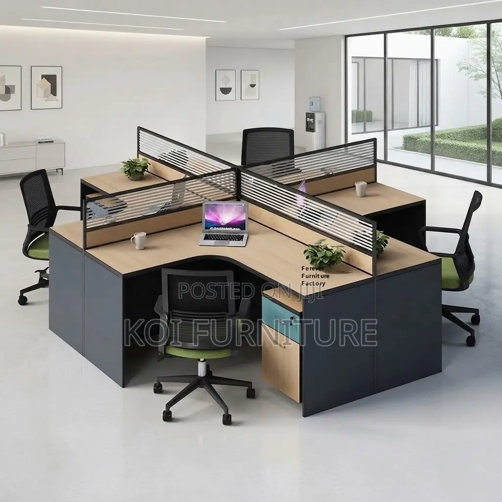 Office Workstation; Four Users Modern Curved Office Workstation Table
