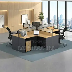 Office Workstation; Four Users Modern Curved Office Workstation Table