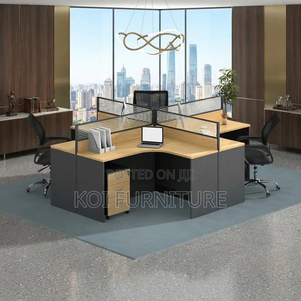 Office Workstation; Four Users Modern Curved Office Workstation Table