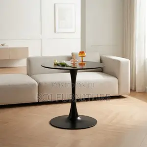 Coffee Table; Round Black Marble Home Office Table