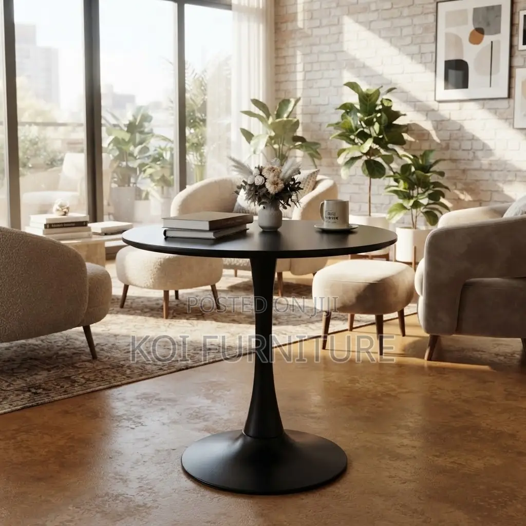 Coffee Table; Round Black Marble Home Office Table