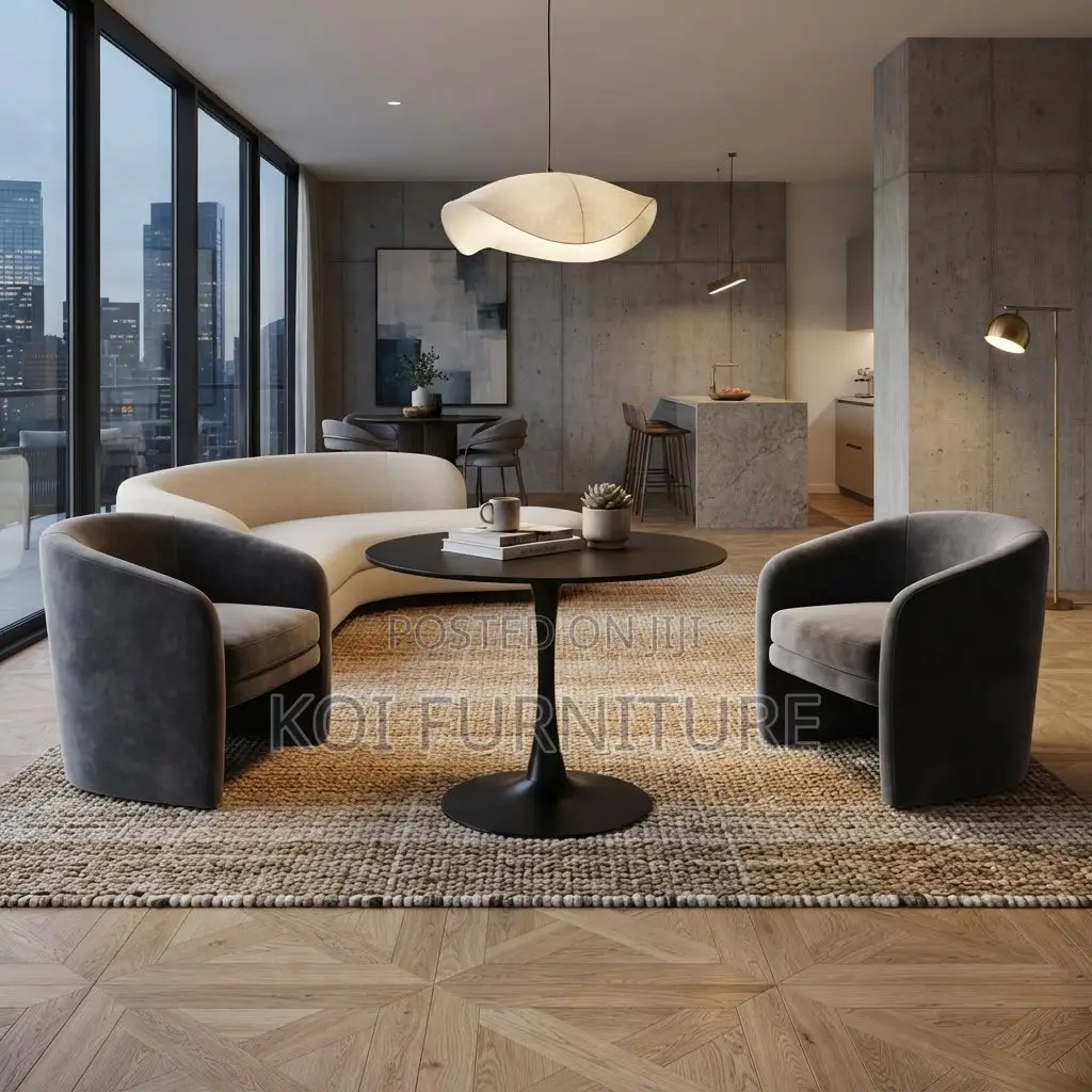 Coffee Table; Round Black Marble Home Office Table