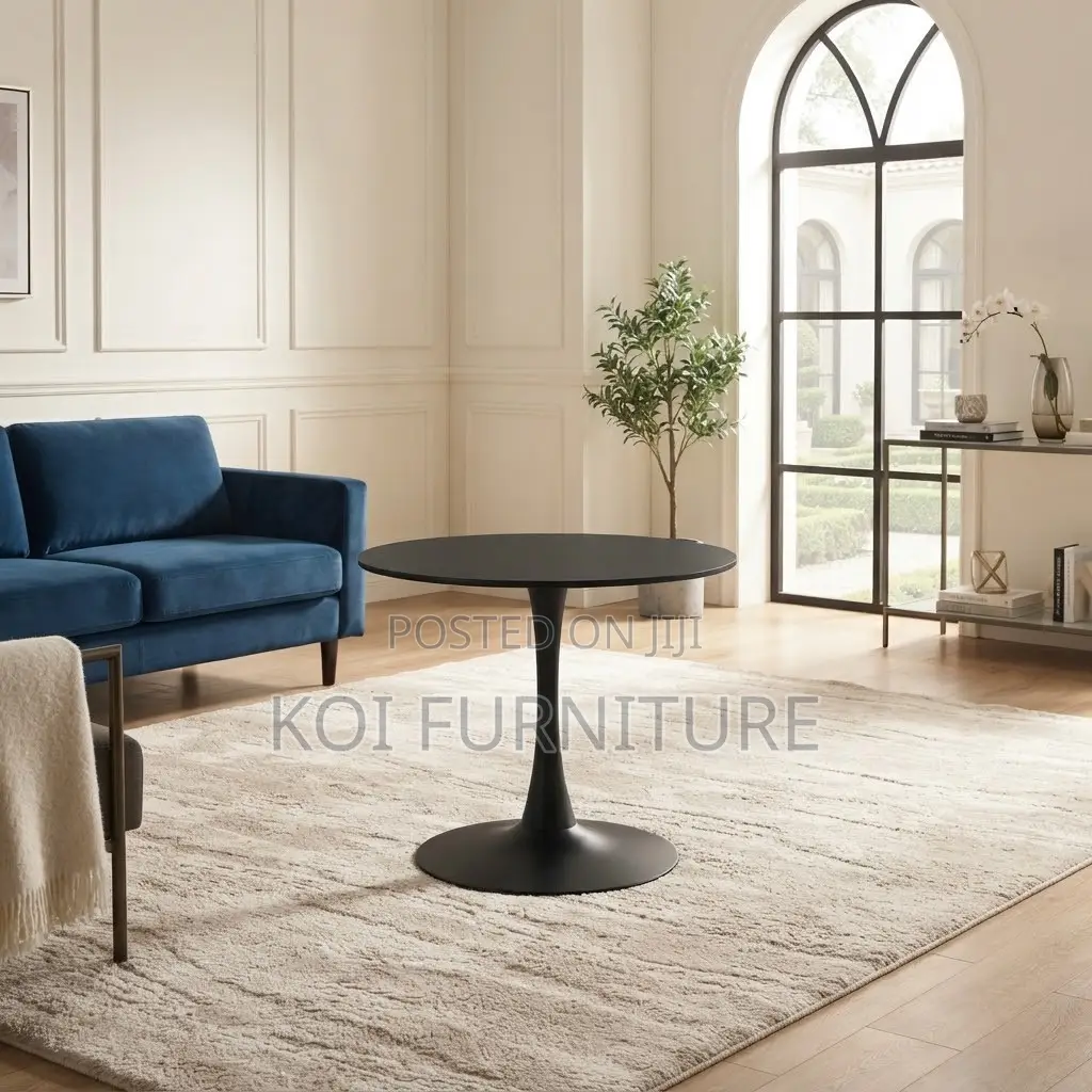 Coffee Table; Round Black Marble Home Office Table